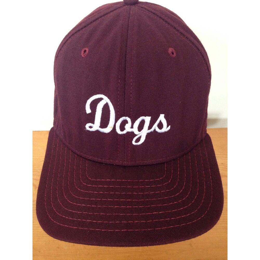 Vintage New Era USA Made DOGS Emroidered Script Burgundy Baseball Hat Snapback